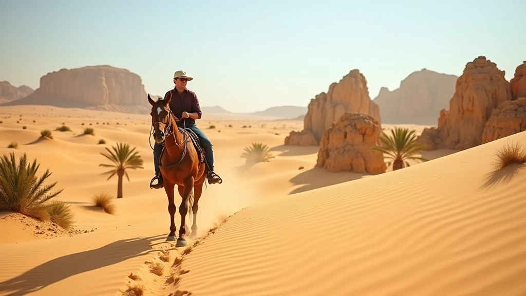 مسارات الصحراء المختلفة في الفيوم مع تضاريس متنوعة وأشجار نخيل متناثرة